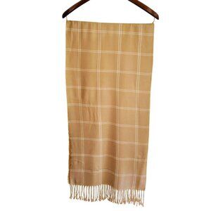 Lands' End CashTouch Plaid Scarf Camel Tan Fringe 100% Acrylic Soft Winter Wrap